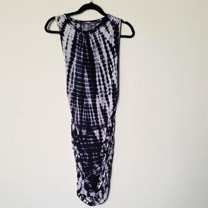 Young Fabulous Broke Dress XS S Bodycon Fitted Sexy Ruched Mini Black Tie Dye